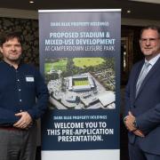 John Nelms and Mark O'Connor at a 2022 Camperdown press conference