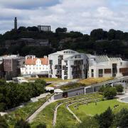 The Scottish Parliament at Holyrood as seen from Salisbury Crags