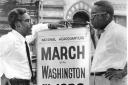 Bayard Rustin (left) Deputy Director and Cleveland Robinson, Chairman of Administrative Committee, March on Washington. Credit: Walter Naegle.
