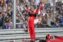 Ferrari’s Carlos Sainz celebrates victory at the British Grand Prix
