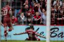 Graeme Shinnie celebrates his second goal for Aberdeen against St Mirren