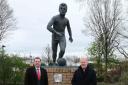 South Lanarkshire Council leader Joe Fagan, left, with ex-Rangers captain Davie Mackinnon at the refurbished Davie Cooper statue in the grounds of Hamilton Palace