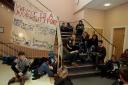 Edinburgh Universtity students protesting at Edinburgh Universitys' lack of Divestment and informing and debating external policies including the environment and more; pictured are students occupying Edinburgh University building Charles Stewart House by 