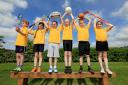 Pupils at St Timothy's in Coatbridge receive a Sportscotland Gold Schools Sports award. Picture: Jamie Simpson