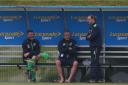 STICKING AROUND: Martin O'Neill (right) and Roy Keane (left) chat with coach Steve Walford during training yesterday