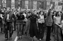 Lewisham, London 13 August 1977. Demonstrators taking part in what has been known as the 'Anti-Anti Mugging March' in response to the National Front's 'Anti-Mugging March.' Some 5,000 local people and anti-racist activists occupied New