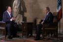 Lebanese President Michel Aoun talks to Alex Salmond in a pre-interview audience