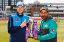 England captain Joe Root, (left) and Pakistan captain Sarfraz Ahmed pose with the trophy at Lord's, London.