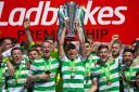 13/05/18 LADBROKES PREMIERSHIP. CELTIC v ABERDEEN. CELTIC PARK - GLASGOW . Celtic's Scott Brown lifts the Ladbrokes Premiership trophy.