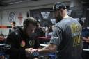 Ben Davison tapes up the hands of Lineal Heavyweight Champion Tyson Fury worked out in front of Los Angeles media in advance of his highly anticipated WBC Heavyweight World Championship against undefeated WBC World Champion Deontay Wilder on December 1at 