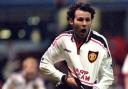 BIRMINGHAM, ENGLAND - APRIL 4:  Ryan Giggs of Man Utd celebrates after scoring the winning goal during the FA Cup  Semi Final match between Manchester United and Arsenal at Villa Park April 4, 1999 in Birmingham, England. Manchester United won the game