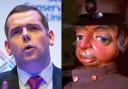 Douglas Ross (L) and a puppet