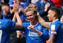 Rangers' Todd Cantwell (centre) celebrates scoring their side's first goal of the game during the cinch Premiership match at Ibrox