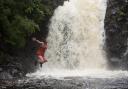 Vicky Allan jumping into the Falls of Rha, from Taking The Plunge, image: Anna Deacon