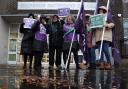 Unison members on the picket line at Holyrood secondary School in the south side of Glasgow this morning