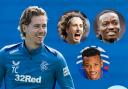 Rangers playmaker Todd Cantwell, main picture, and the Ibrox club's new signings Fabio Silva, inset top left, Mohamed Diomande, inset top right, and Oscar Cortes, inset bottom
