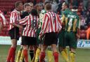 Referee Eddie Wolstenholme was caught in the middle of a melee between Sheffield United and West Brom players at the ‘Battle of Bramall Lane’ (PA)
