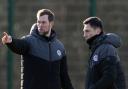Ayr United manager Scott Brown, right, with his assistant Steven Whittaker in training