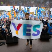 Nicola Sturgeon at a pro independence rally in Glasgow. Photo Colin Mearns.