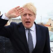 Prime Minister Boris Johnson gestures as he campaigns on behalf of Conservative Party candidate Jill Mortimer in Hartlepool. Picture: Lindsey Parnaby/PA Wire.