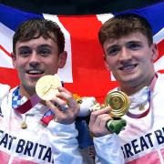 Tom Daley and Matty Lee show off their gold medals