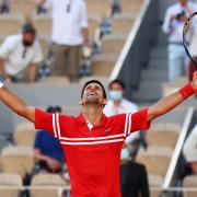 Novak Djokovic celebrates victory at the 2021 French Open at Roland Garros. Picture: Julian Finney/Getty Images