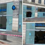 Glasgow bank's door smashed to pieces as cordon put in place