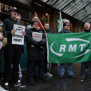RMT picket line outside Glasgow Central station.