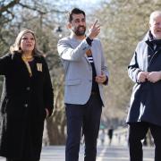 Humza Yousaf, centre, pictured with SNP MSP Kaukab Stewart and Constitution Secretary Angus Robertson. Photo Colin Mearns