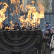 A remembrance service at the Warsaw Ghetto Uprising Memorial