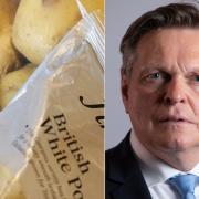 A potato (L) and Tory MSP Stepphen Kerr