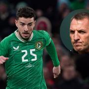 Celtic winger Mikey Johnston in action for the Republic of Ireland this year, main picture, and Parkhead manager Brendan Rodgers, inset