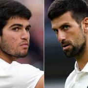 Carlos Alcaraz will look to stop Novak Djokovic winning a record-equalling eighth men’s singles title (PA)