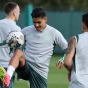 Luis Palma takes part in Celtic training at Lennoxtown yesterday