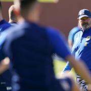 Scotland manager Steve Clarke oversees training at Lesser Hampden