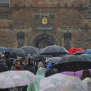 Rain blankets Edinburgh Castle this afternoon