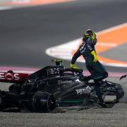 Lewis Hamilton was sent crashing into the gravel (AP Photo/Darko Bandic)
