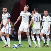 Scotland stars celebrate before Scott McTominay's goal against Spain was belatedly ruled out following a VAR check.