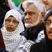 Humza Yousaf's parents Shaaista Bhutta and Muzaffar Yousaf join a Glasgow pro-Palestine protest
