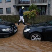 Flood water in Brechin as Storm Babet batters the country.