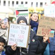 Protesters during a Scottish Palestine Solidarity Campaign demonstration in Edinburgh on Saturday