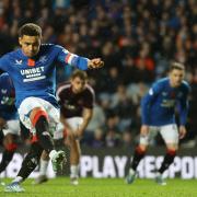 Rangers captain James Tavernier scores a penalty against Hearts at Ibrox on Sunday