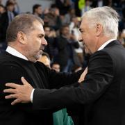 Ange Postecoglou, left, with Carlo Ancelotti at Parkhead last year before Celtic played Real Madrid in the Champions League