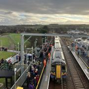 Crowds at the new East Linton station