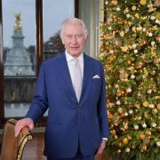 King Charles III during the recording of his Christmas message at Buckingham Palace