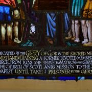 One of the memorial windows dedicated to Jane Haining at Queen's Park Parish Church, Glasgow.