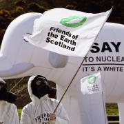 Members of 'Friends of the Earth Scotland' at an anti nuclear protest at the Scottish Parliament in April 2006