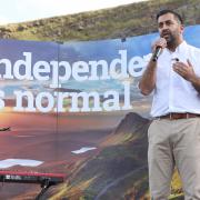 First Minister Humza Yousaf speaking at an independence rally