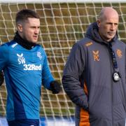 Rangers winger Scott Wright in training with manager Philippe Clement in training