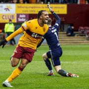 Theo Bair celebrates scoring for Motherwell in a recent draw with Kilmarnock.